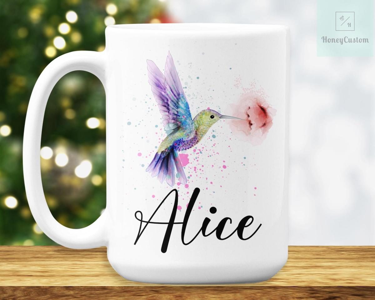 personalized hummingbird coffee mug