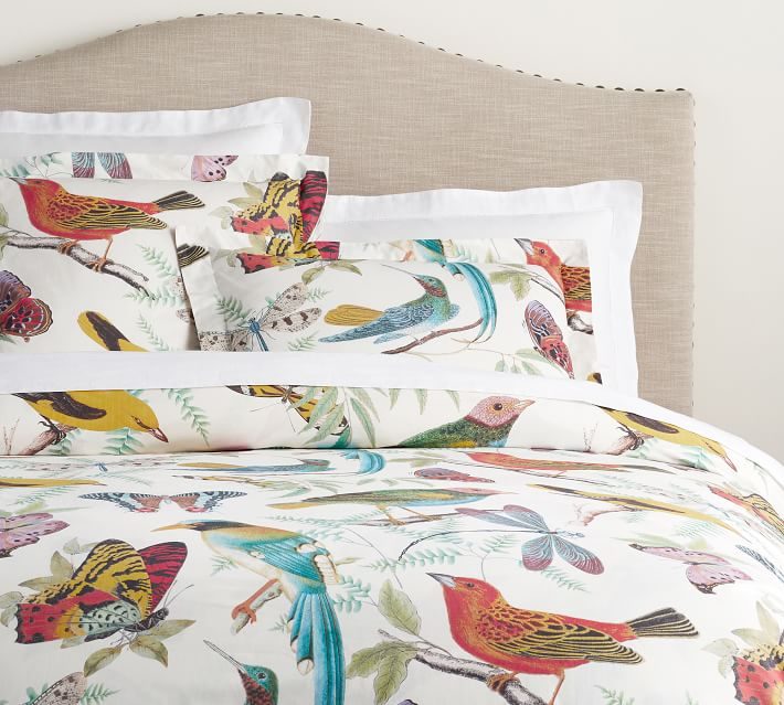 Fauna Bird Print Organic Percale Duvet Cover Shams O