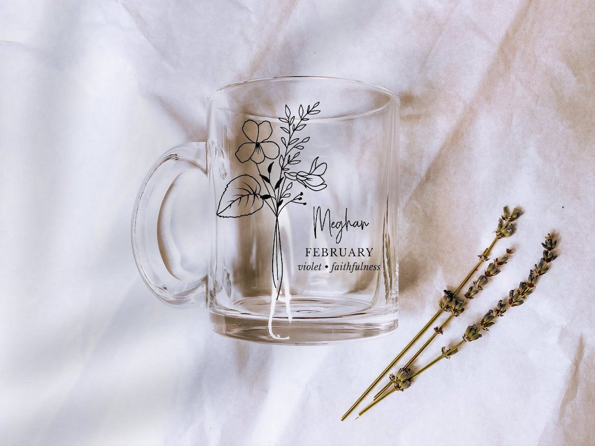 february birth flower mug