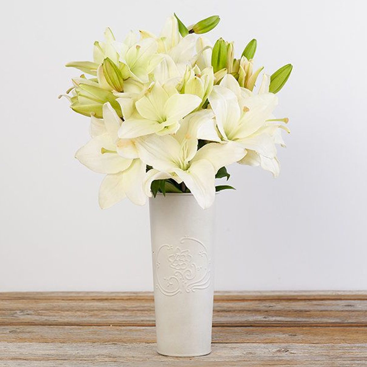 White Asiatic Lilies Ecomm Via Bouqs Com