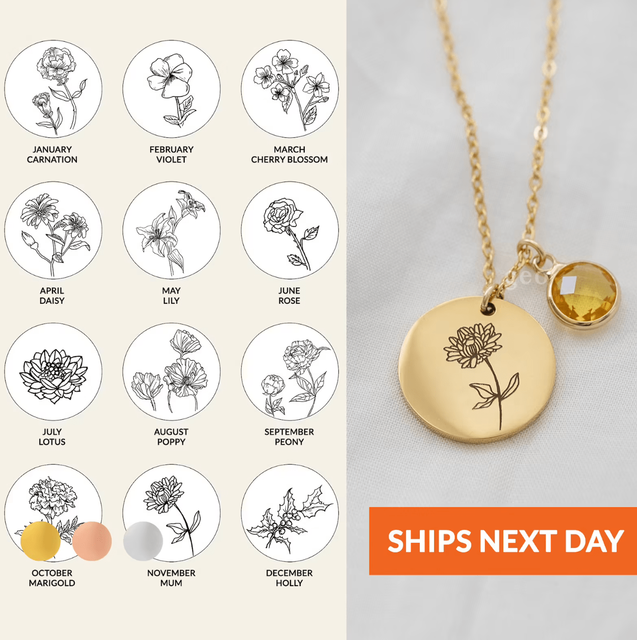 september birth flower necklace