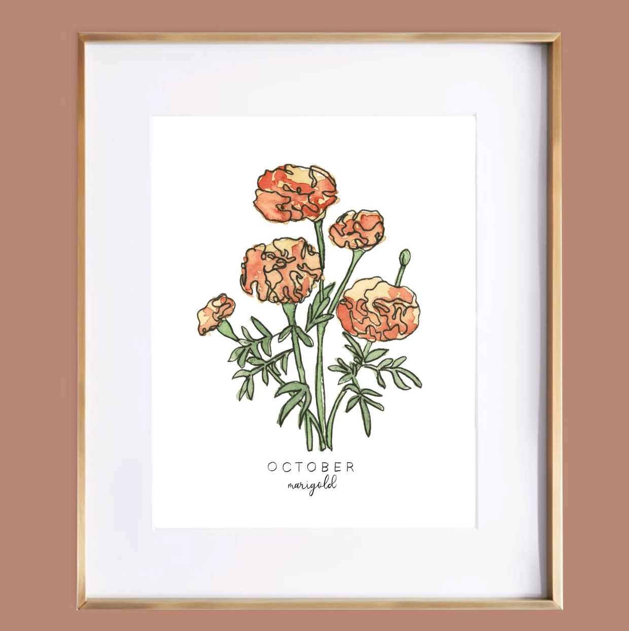 marigold art print, october birth flower