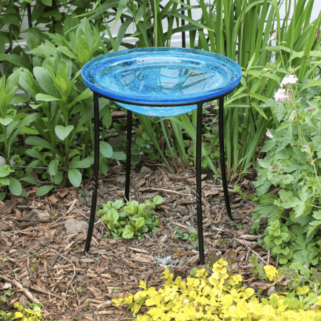 crackle glass birdbath