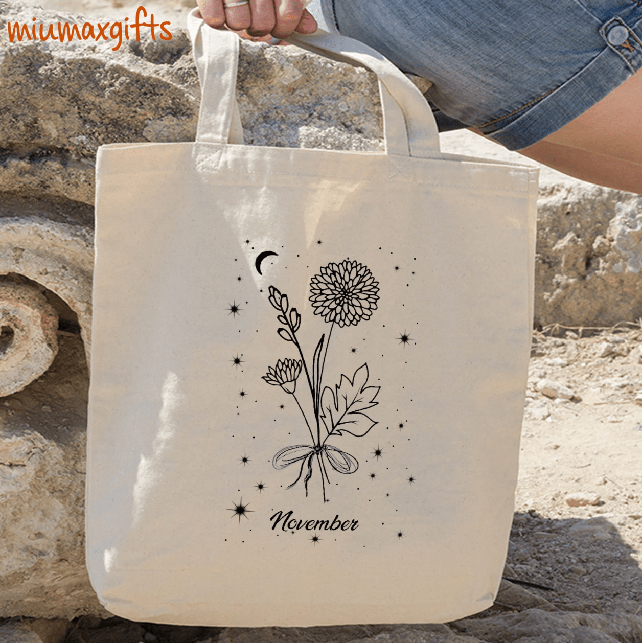 november birth flower tote bag