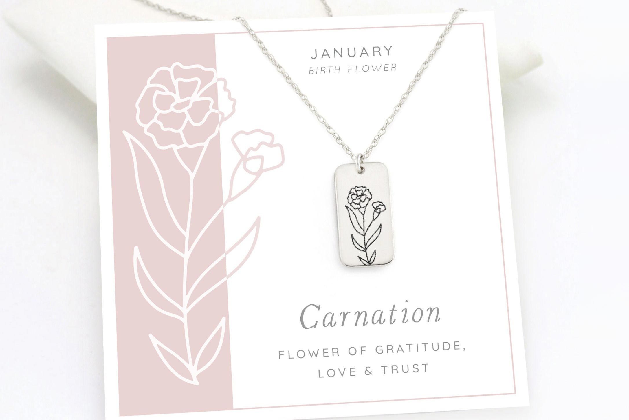 Carnation Flower Necklace January Birth Flower Necklace