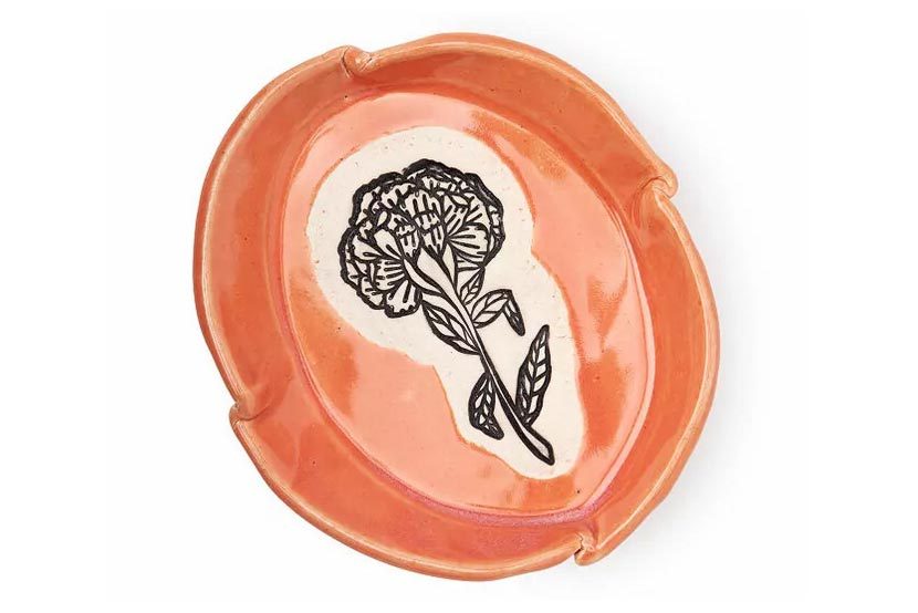 January Carnation Birth Month Flower Jewelry Dish