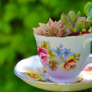 Succulents in a teacup