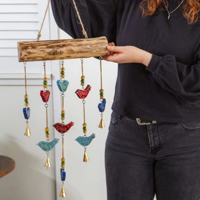 Wood And Metal Bird Wind Chime Ecomm Via Wayfair.com