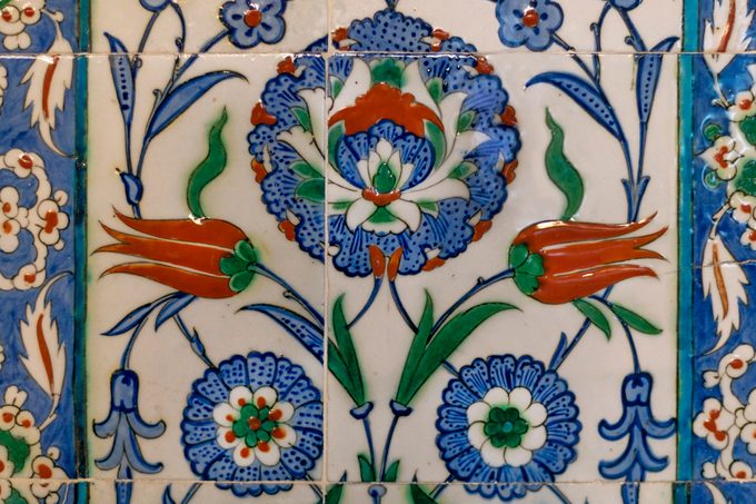 Iznik Tile inside the Takkeci Ibrahim Aga Mosque in Zeytinburnu district of Istanbul, Turkey