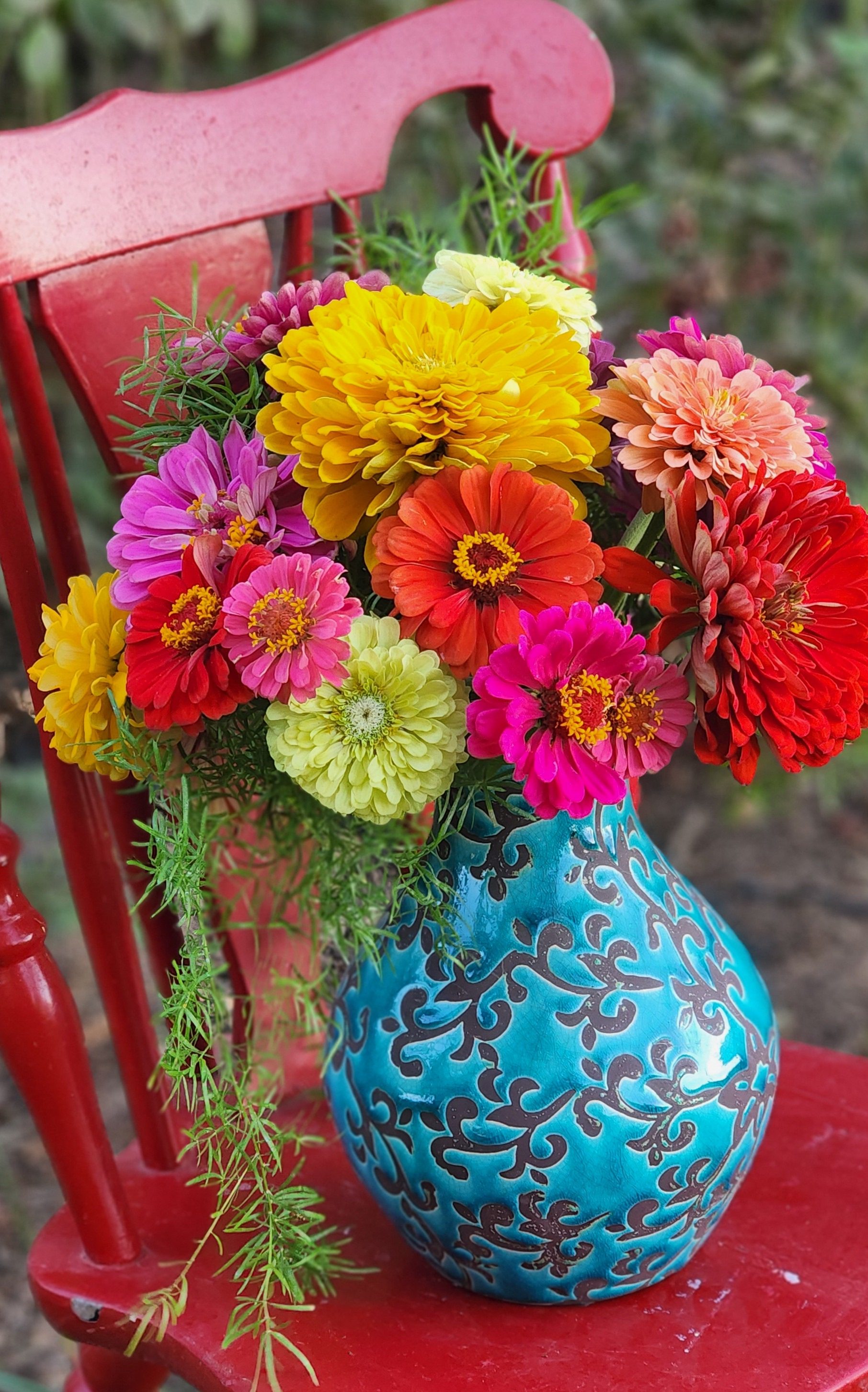 Zinnias from a cutting garden make a beautiful bouquet.
